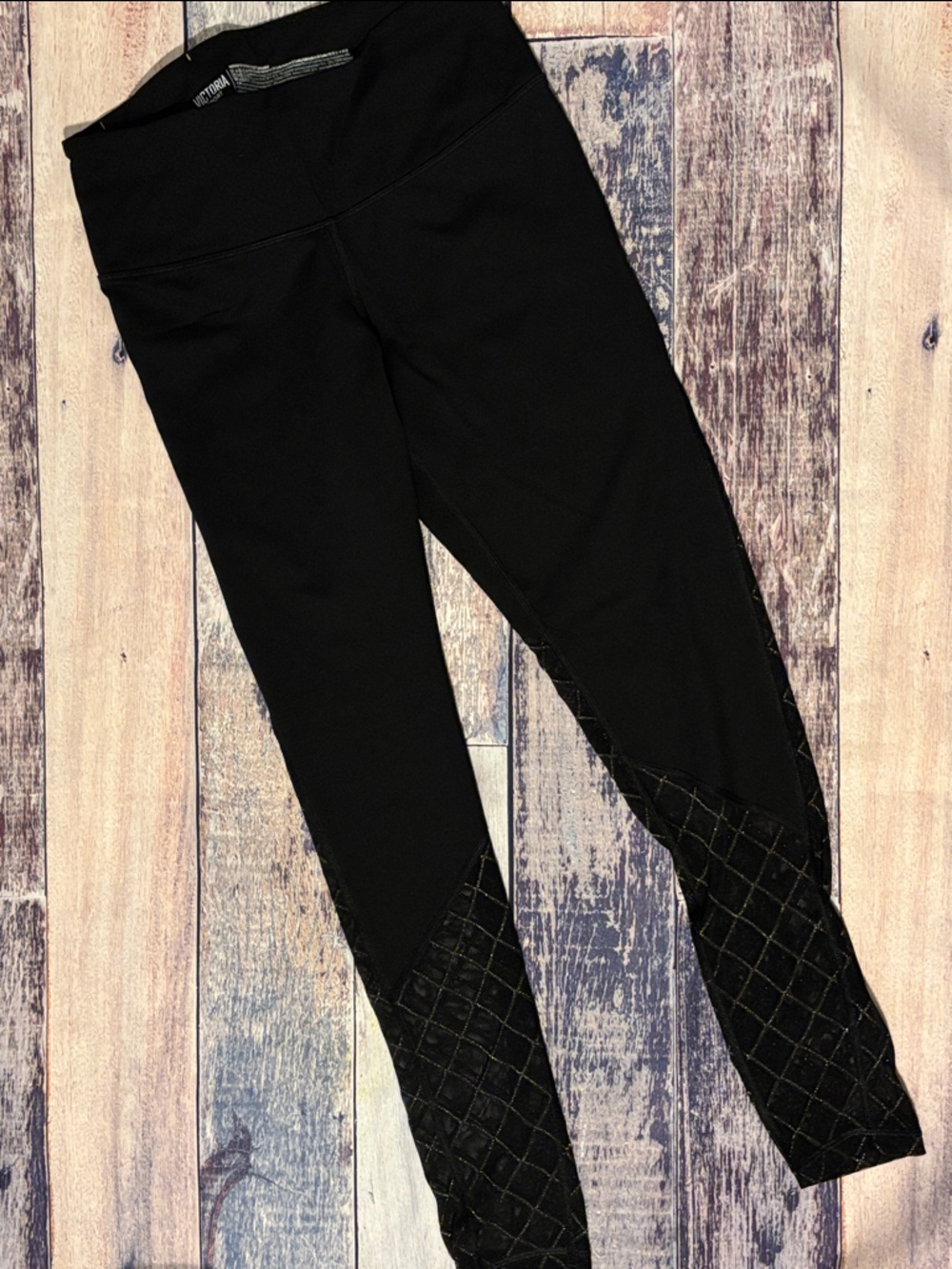 Victoria Sport (Victoria Secret) Black Leggings with Gold See-thru Detail